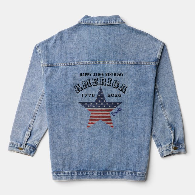 Name || 250th Happy Birthday America Stars Denim Jacket (Back)