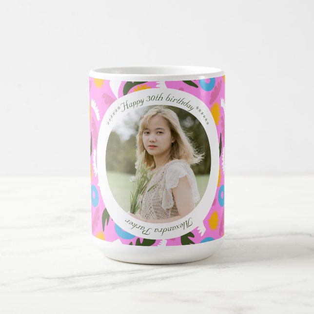 Name 30th brithday floral pink cute romantic Mug (Center)