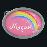 Name 5 letters rainbow purple oval belt buckle<br><div class="desc">Named rainbow belt buckle,  currently reads,  Megan or personalise with the longer name of your choice (up to 5 letters only). Design inspired from the many beautiful rainbows here in Victoria,  Australia. Item designed exclusively by Sarah Trett.</div>