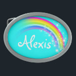 Name 6 letters rainbow aqua oval belt buckle<br><div class="desc">Named rainbow belt buckle,  currently reads,  Alexis or personalise with the name of your choice (up to 6 letters only). Design inspired from the many beautiful rainbows here in Victoria,  Australia. Item designed exclusively by Sarah Trett.</div>