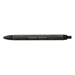 Name -  70th Birthday  Number Pattern Black/Gold Black Ink Pen