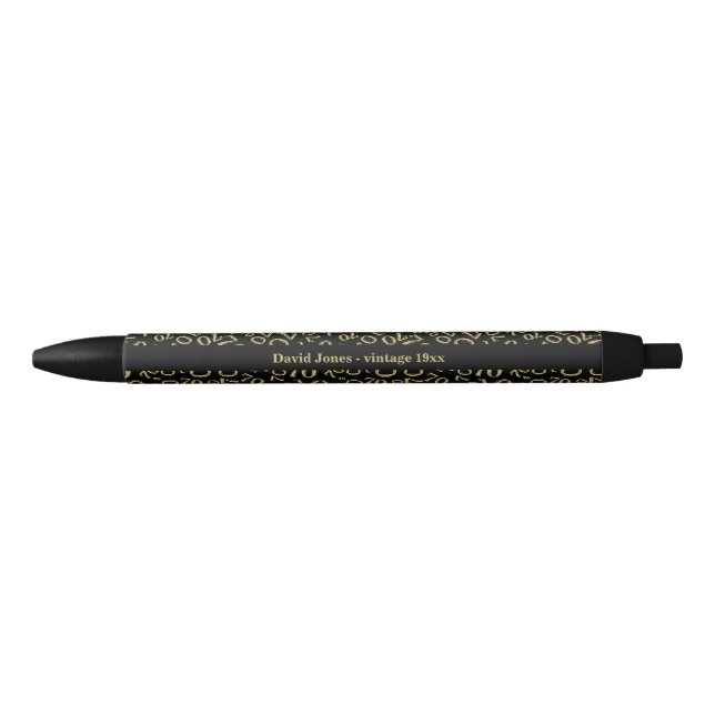 Name -  70th Birthday  Number Pattern Black/Gold Black Ink Pen (Front)