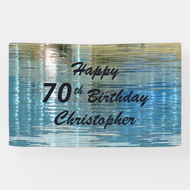 Name 70th Birthday Party Blue Reflection in Lake Banner (Horizontal)