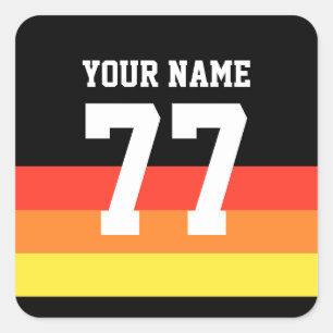 Name 77 Sports Jersey Number Black Yellow Red Square Sticker