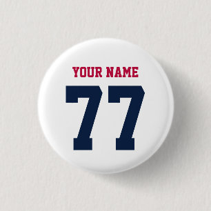 Name 77 Sports Team Jersey Number Blue Red 3 Cm Round Badge