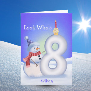 Name 8th Birthday Snowman Snowy Eight Card