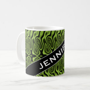 Name + Abstract Green Liquid-Like Splotch Pattern Coffee Mug