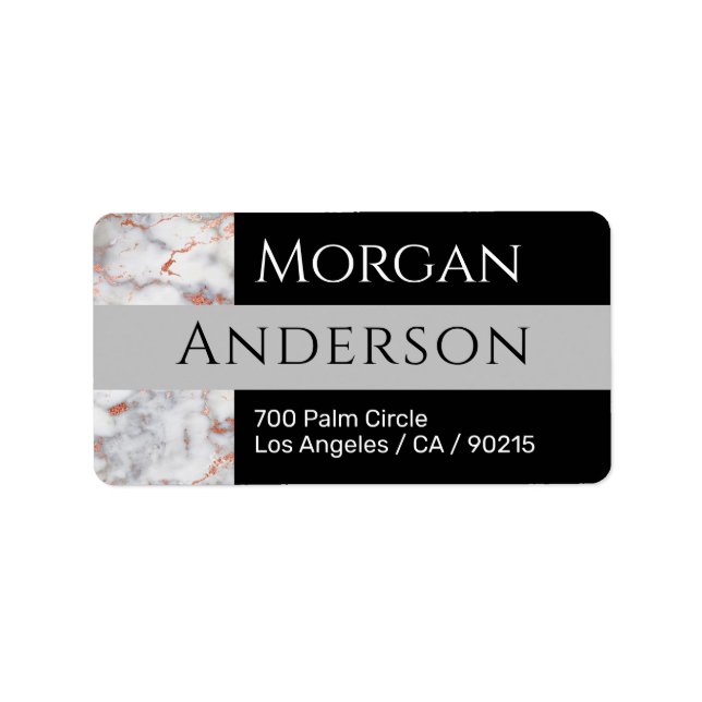Name & Address, White & Rose Gold Marble, Lt Grey Label (Front)