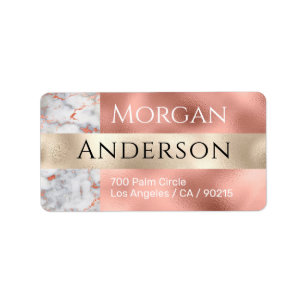 Name & Address, White & Rose Gold Marble, Yel Gold Label