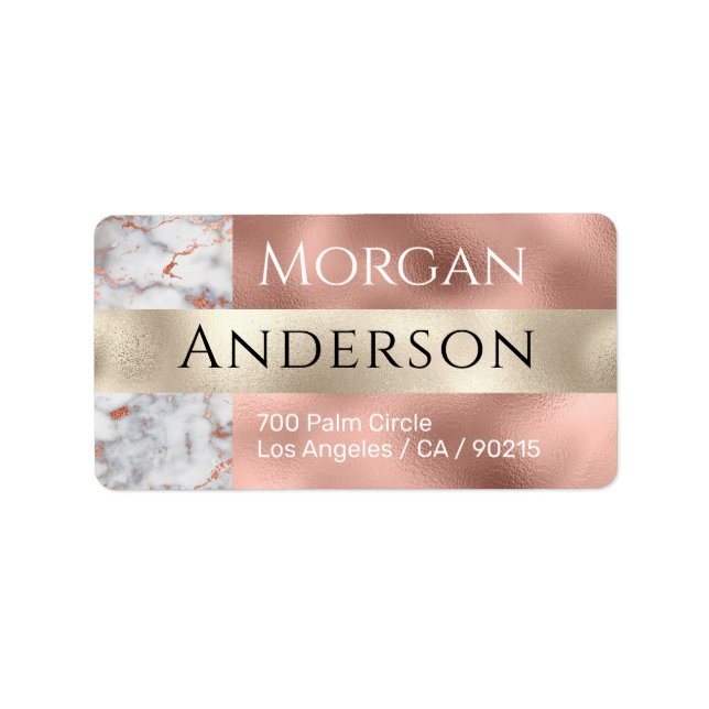 Name & Address, White & Rose Gold Marble, Yel Gold Label (Front)