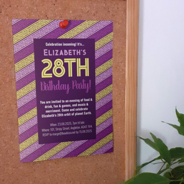 Name & Age Birthday Party Celtic Stripe Purple Invitation (Creator Uploaded)