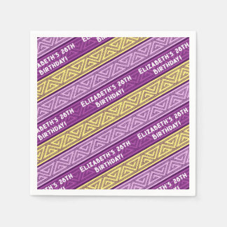 Name & Age Birthday Party Celtic Stripe Purple Napkin