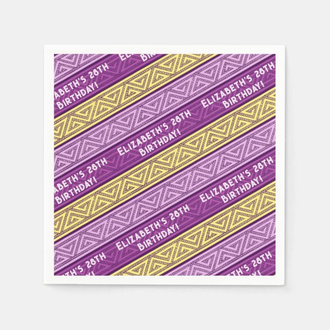 Name & Age Birthday Party Celtic Stripe Purple Napkin (Front)