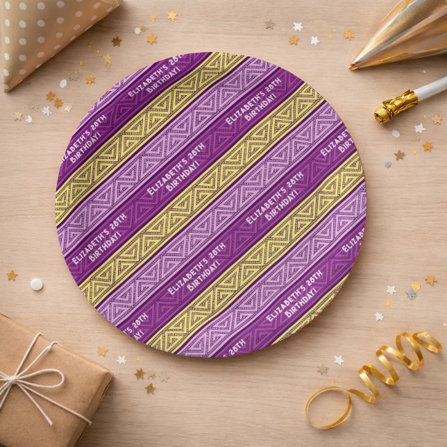 Name & Age Birthday Party Celtic Stripe Purple Paper Plate (Creator Uploaded)