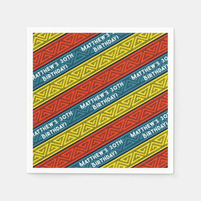 Name & Age Birthday Party Celtic Stripe Red Blue Napkin (Front)