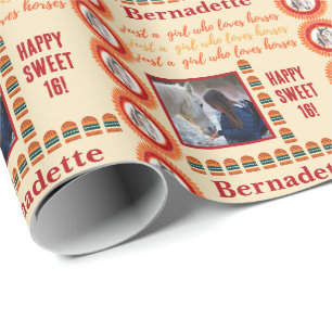 Name Age Photo Just a Girl Who Loves Horses Boho Wrapping Paper