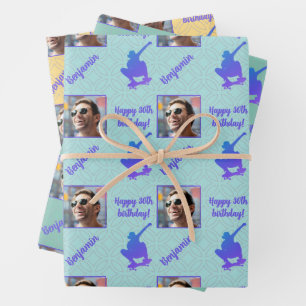 Name Age Photo Skateboarding Skateboarder Birthday Wrapping Paper Sheet