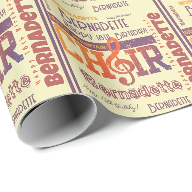 Name Age Sentiment Choir Themed Birthday Wrapping Paper (Roll Corner)