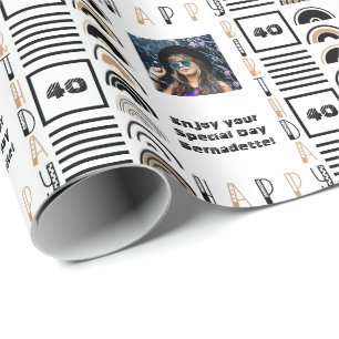 Name Age Sentiment Retro Rainbow Brown Black White Wrapping Paper