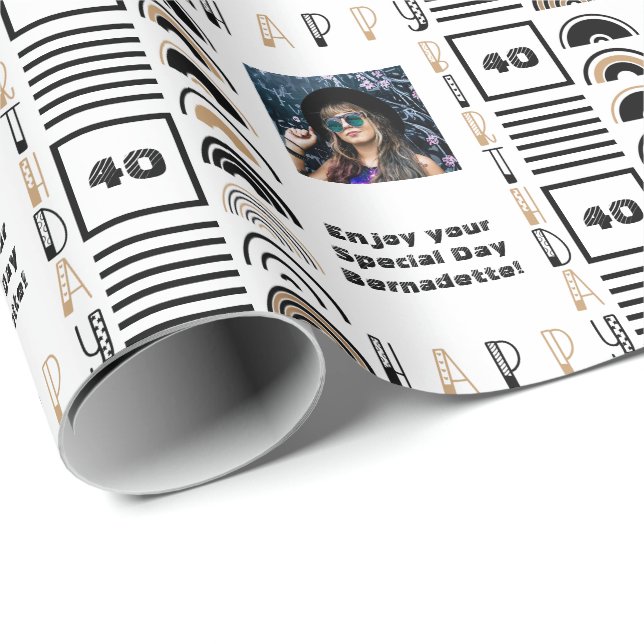 Name Age Sentiment Retro Rainbow Brown Black White Wrapping Paper (Roll Corner)