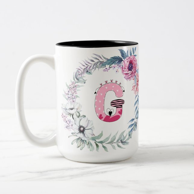 Name Alphabet "G"  Two-Tone Coffee Mug (Left)