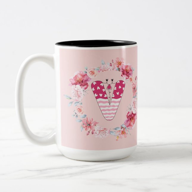 Name Alphabet V Two-Tone Coffee Mug (Left)