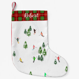  Name Alpine Skiers Skiing Ski Winter Trees  Small Christmas Stocking