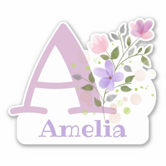 Name Amelia plus Initial with Floral Design (Front)