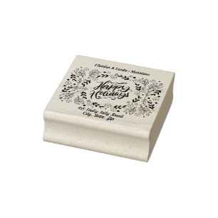 Name and Address, Happy Holidays, Rubber Stamp