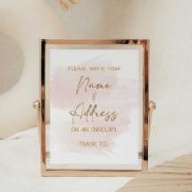 Name and Address Watercolor Blush & Gold Sign