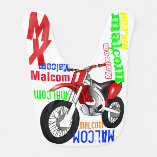 Name and Age Motorcycle  Fun Colourful Pattern Bib