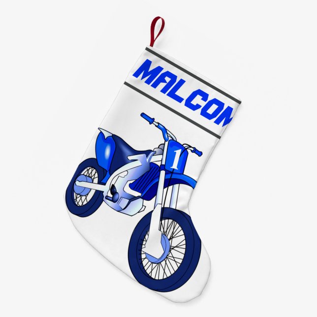 NAME and Age or Number Dirt Bike Motorcycle Small Christmas Stocking (Front (Hanging))