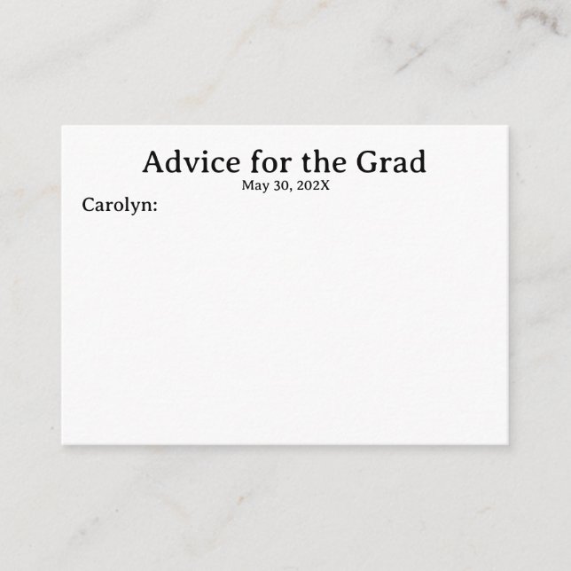 Name and Date Personalised Graduation Advice Cards (Front)