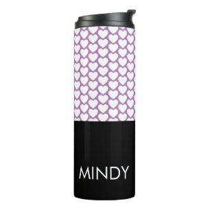 Name and Hearts Pattern Valentines Purple Black Thermal Tumbler