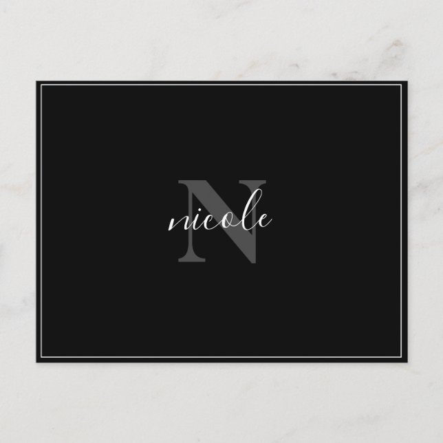 Name and Initial Black and White Modern Minimalist Postcard (Front)