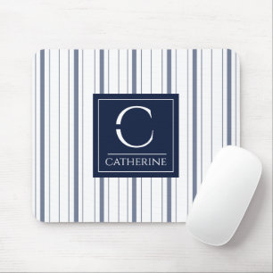 Name and Initial Nautical White and Navy Blue Mouse Mat