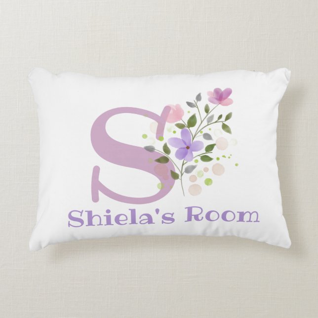 Name and Initial on a Floral Design. Pretty Decorative Cushion (Front)