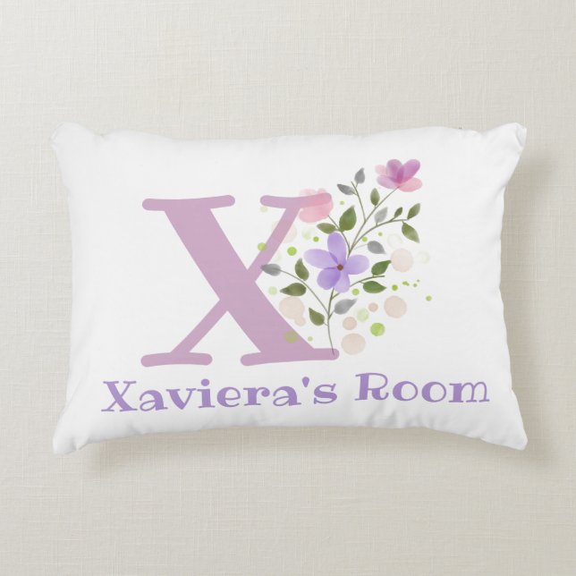 Name and Initial on a Floral Design. Pretty Decorative Cushion (Front)