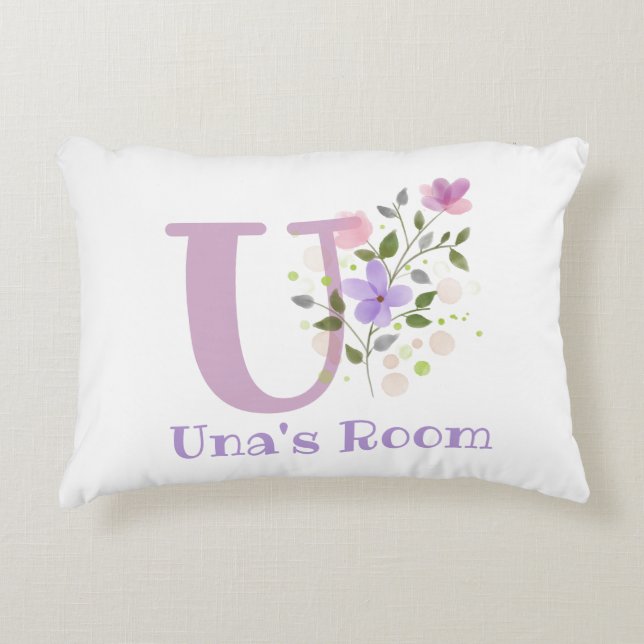 Name and Initial on a Floral Design. Pretty Decorative Cushion (Front)