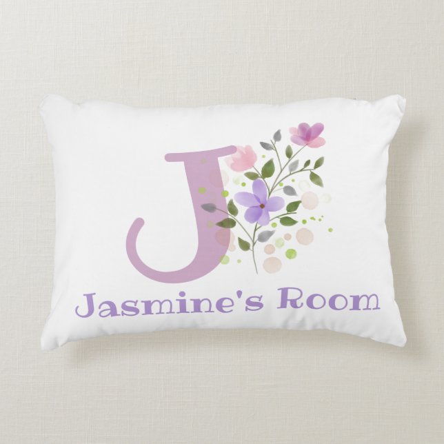 Name and Initial on a Floral Design. Pretty Decorative Cushion (Front)