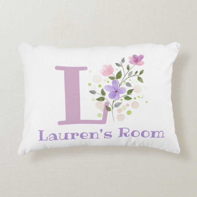 Name and Initial on a Floral Design. Pretty Decorative Cushion (Front)