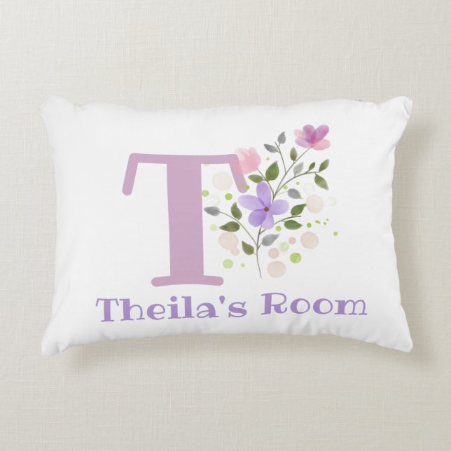 Name and Initial on a Floral Design. Pretty Decorative Cushion (Front)