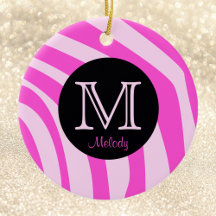 Name and Initial Zebra Print Christmas Ornaments