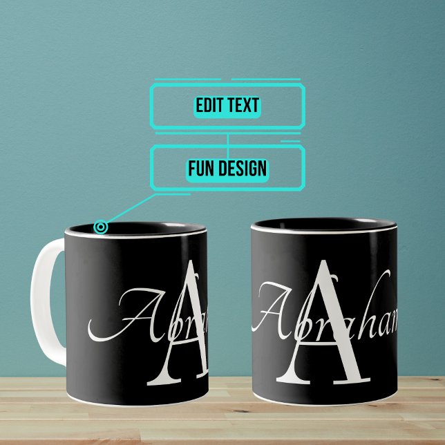 Name and Initialised Two-Tone Coffee Mug (This elegant mug allows you to fully personalize with your name and monogram.)