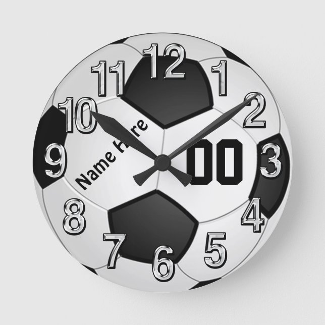 NAME and Jersey NUMBER Soccer Wall Clocks (Front)