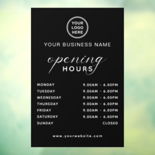 Name and Logo Business Opening Hours Modern Window Cling