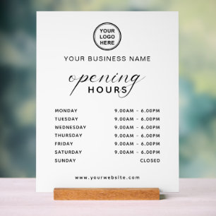 Name and Logo Business Opening Time Table Top Acrylic Sign