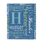 Name and Monogram Cloud Word Art Blanket For Boys