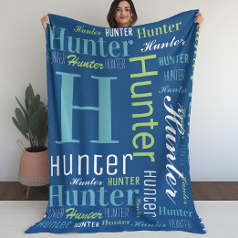 Name and Monogram Cloud Word Art Blanket For Boys 