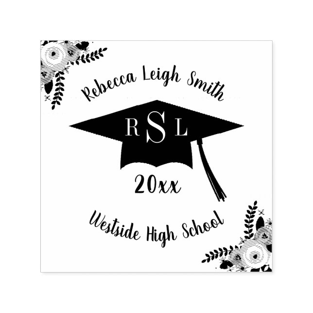 Name And Monogram Floral Graduation Cap Class Of Self-inking Stamp (Design)